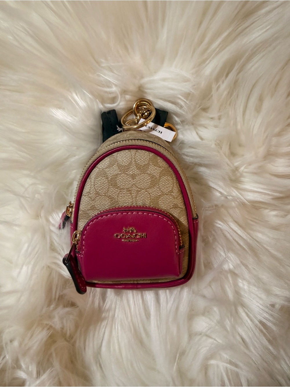 Coach Signature Mini Backpack in Beige and Pink